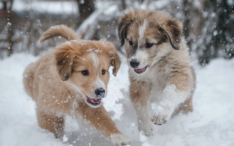 Das Spielen im Schnee stellt für Welpen eine neue Lernerfahrung dar.